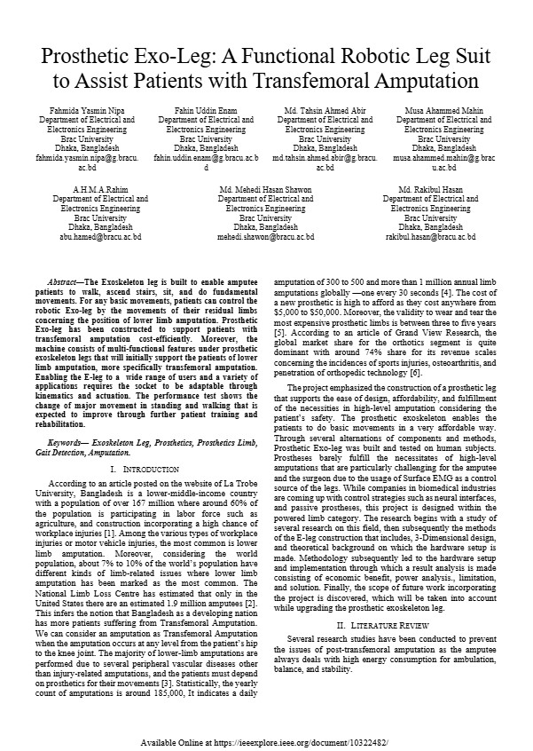 First page of the Prosthetic Exo-Leg research paper
